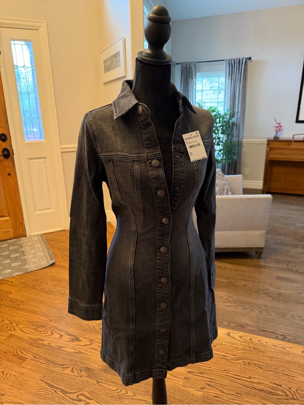DL1961 Black Washed Denim Button-Front Mini Dress